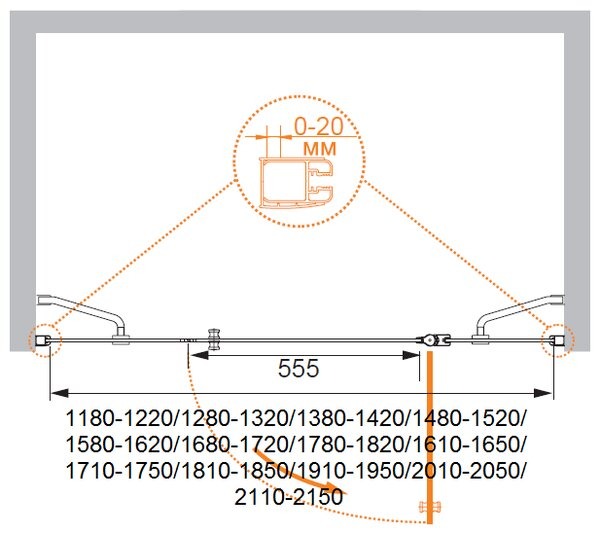 Душевая дверь (160х195) CEZARES ELENA ELENA-W-B-13-40+60/60-C-Cr